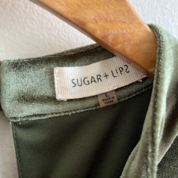 Sugar + Lips Olive Stretch Velvet Velour Fitted Mini Dress with Mandarin Collar - Picture 4 of 9